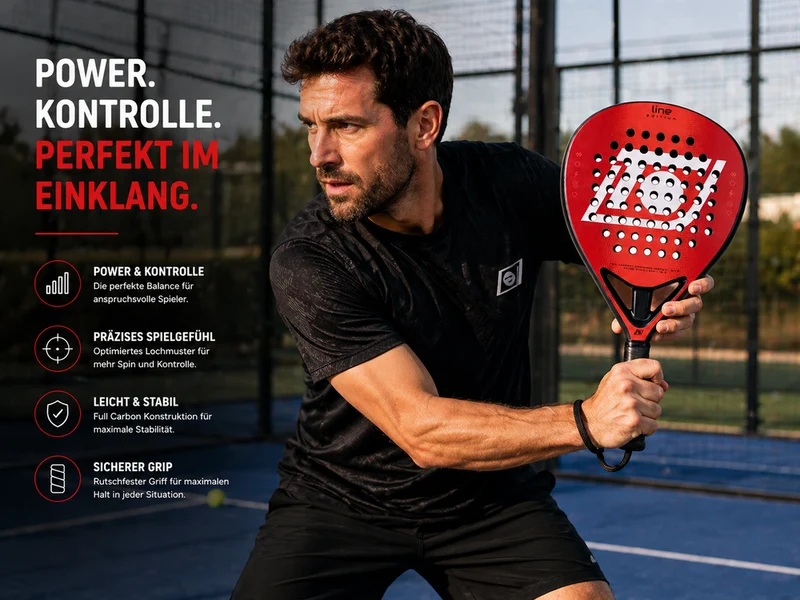 Padelschläger Topspin Line Edition – 360g Full Carbon 3K, Sandpaper Oberfläche, EVA 15 Kern - red
