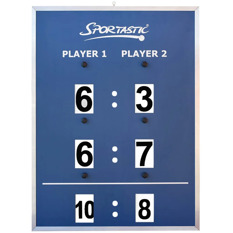 Tennis Spielstandsanzeige PREMIUM – 75 × 100 cm, einseitig, mit Tiebreakanzeige, blau