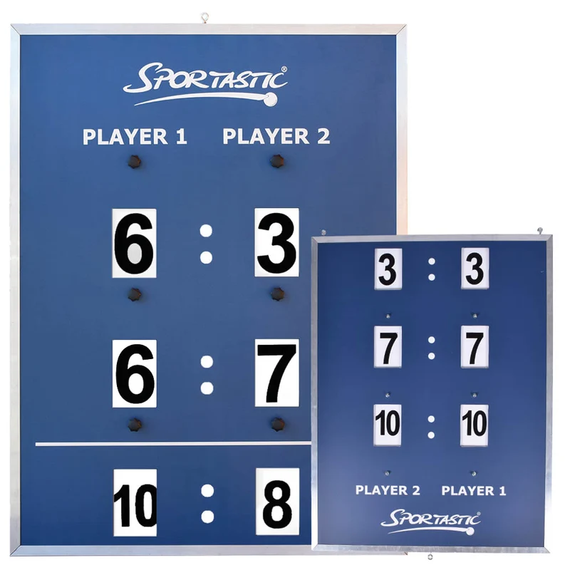 Tennis Spielstandsanzeige PREMIUM – 75 × 100 cm, beidseitig, mit Tiebreakanzeige, blau