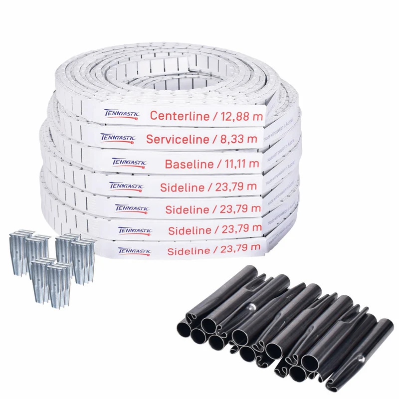 TENNtastic WHITE FLEX 4 – Tennislinien All-In-Set 40 mm, mit Befestigung, weiß