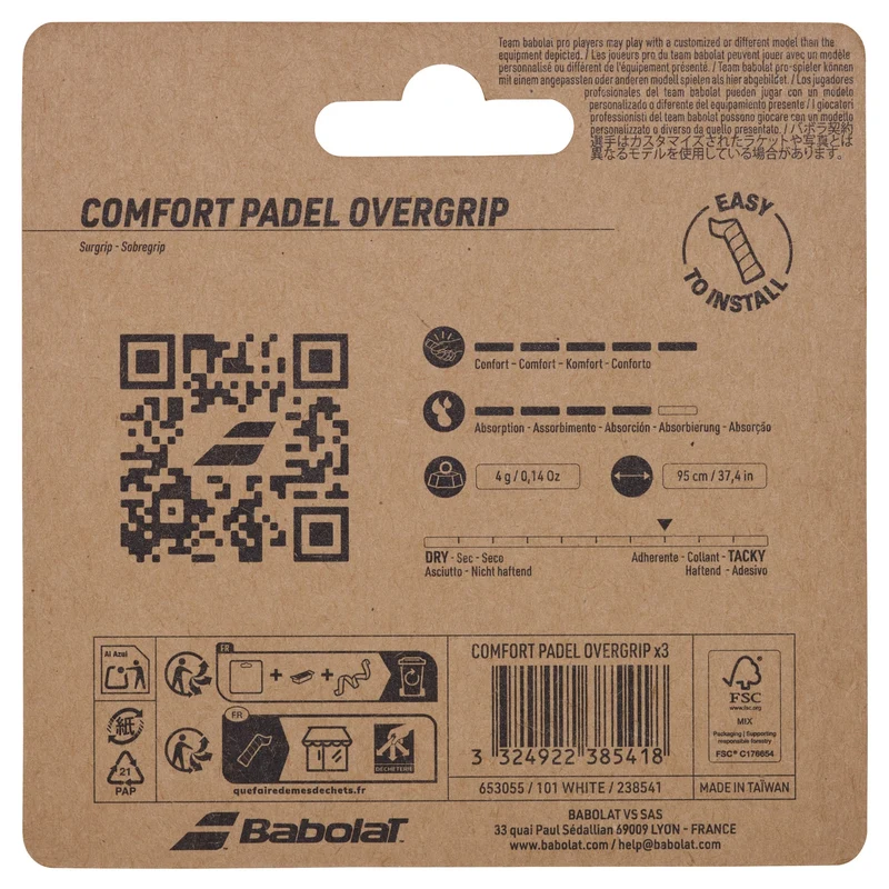 Babolat Comfort Padel Overgrip X3 - White