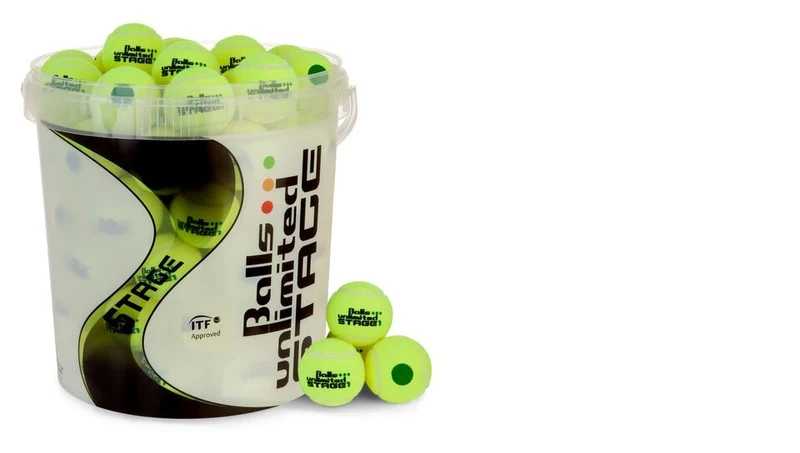 Tennisbälle Stage 1 60er Beutel - gelb inklusive Balleimer