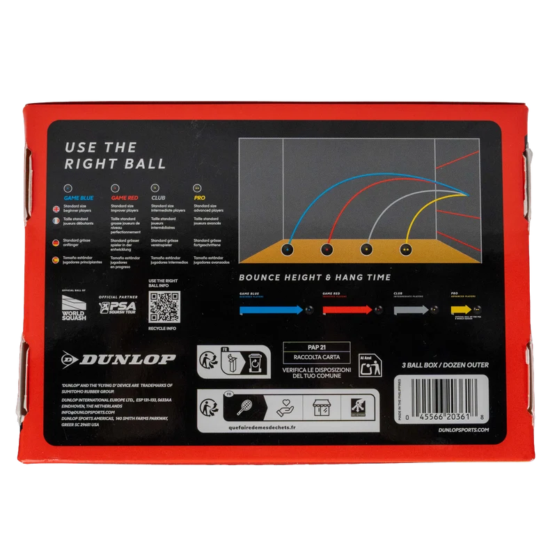 Dunlop GAME Red Squash Ball - Dozen