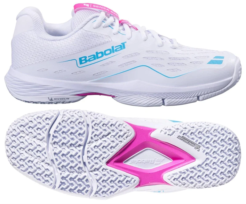 Babolat Sensa Rise Womens Padel Shoes - White / Rhodamine Red