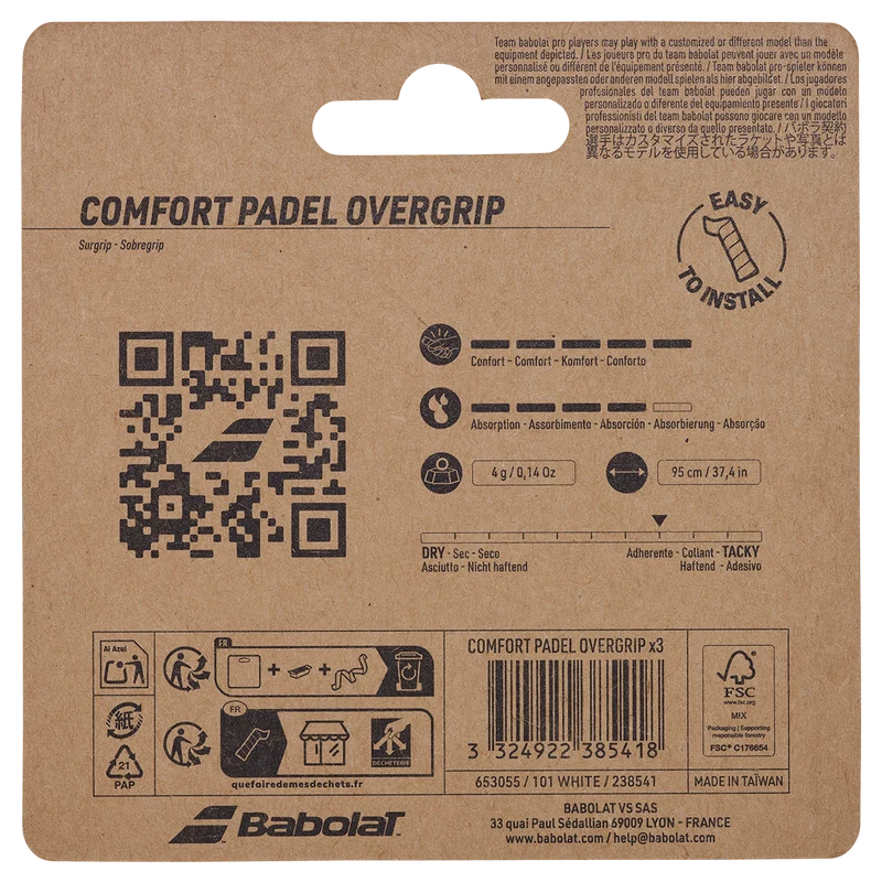 Babolat Comfort Padel Overgrip - 3 Pack White