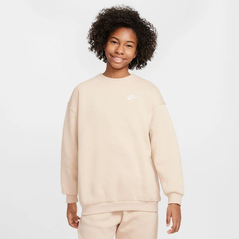 Club Fleece Oversized Crew Sweatshirt Mädchen-Beige,Weiß