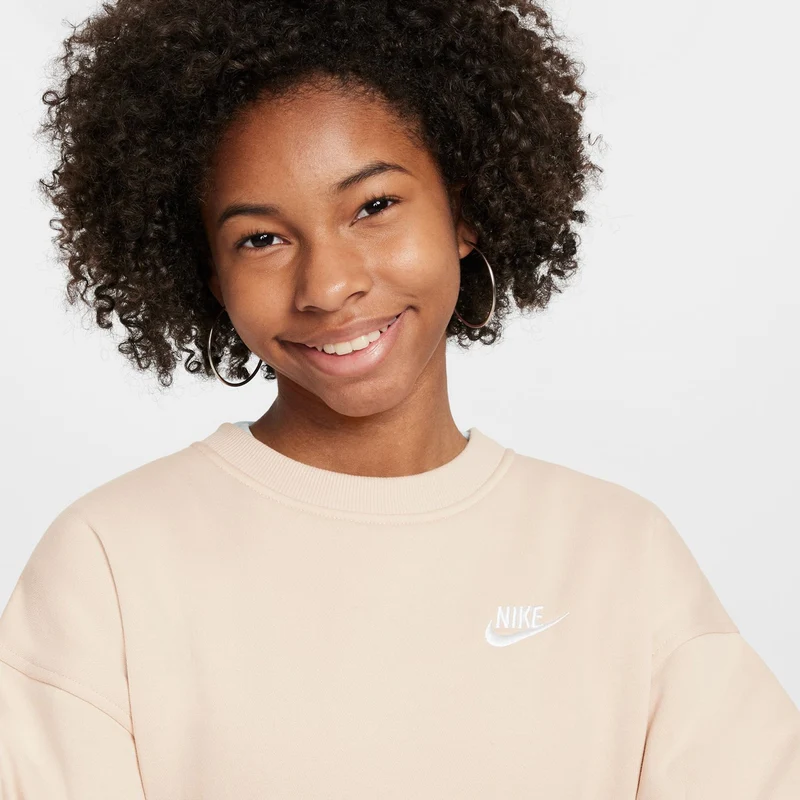 Club Fleece Oversized Crew Sweatshirt Mädchen-Beige,Weiß