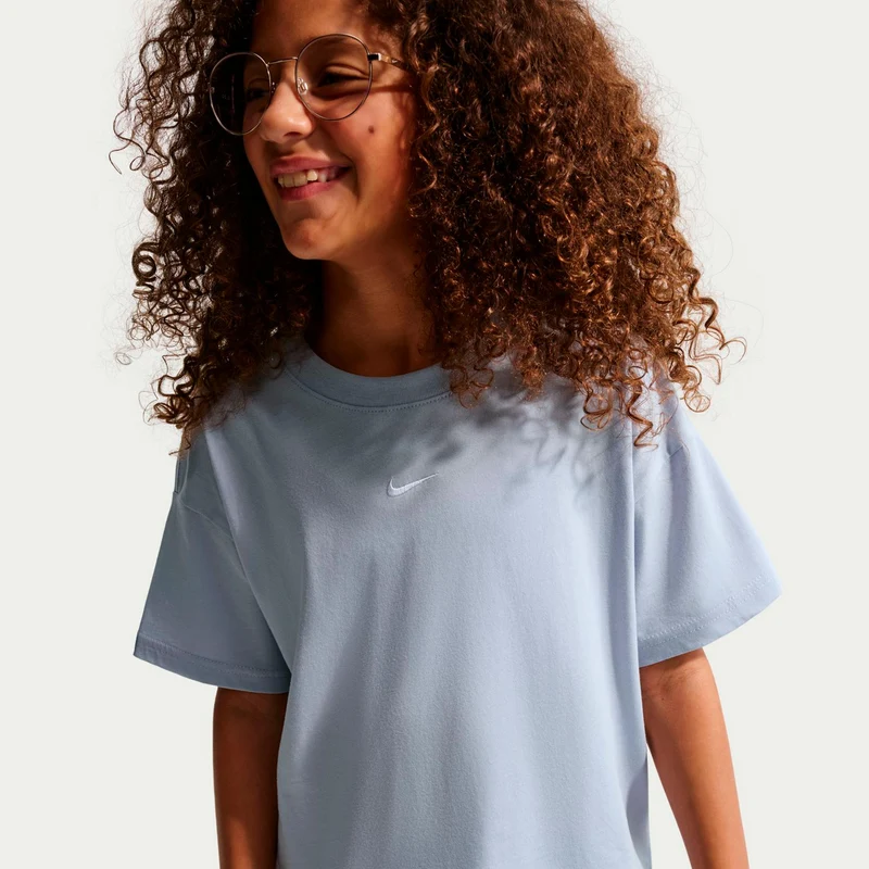 Boxy Essential T-Shirt Kinder-blaugrau, weiß