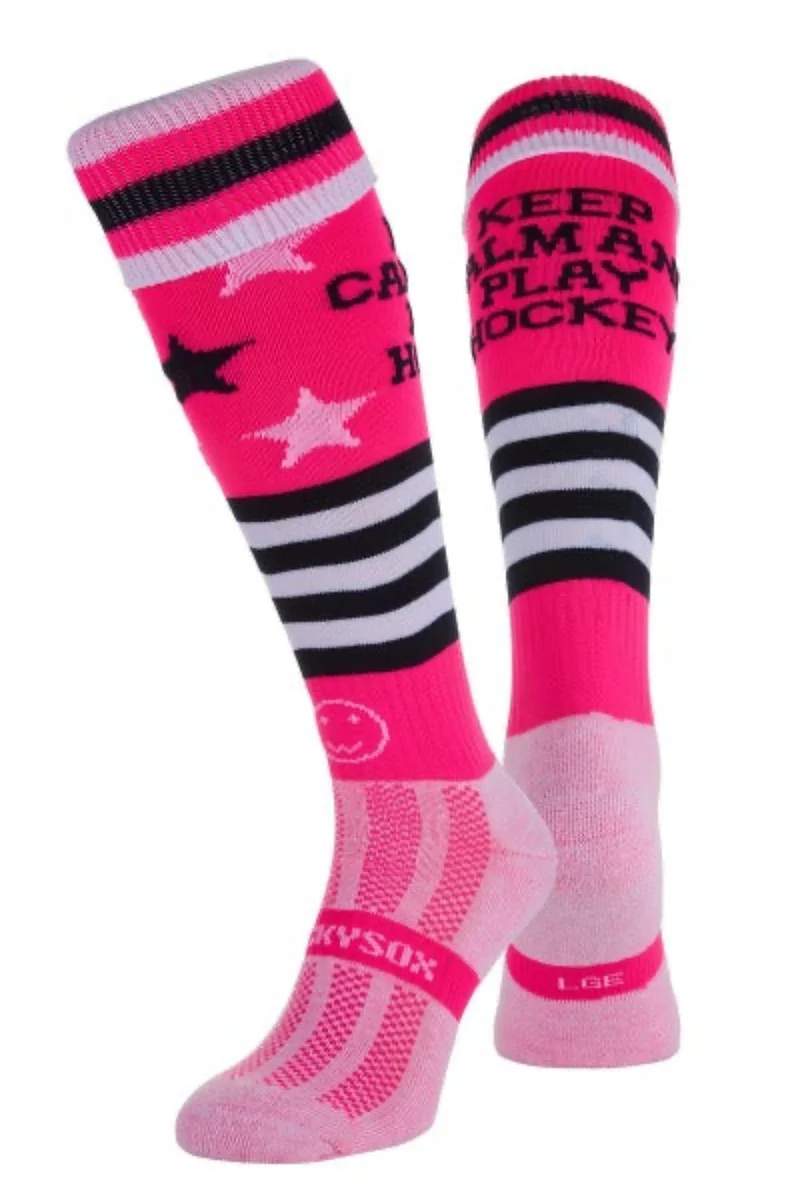 Wacky Sox Keep Calm and Play Hockey Pink