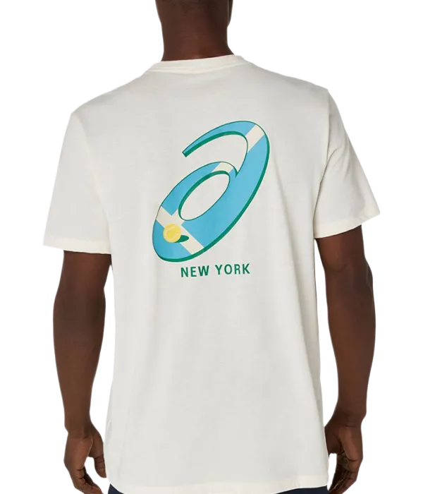 Camiseta Asics Court Graphic Cream Logo Azul 2025