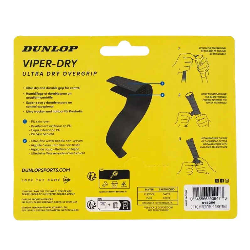 Dunlop ATP Viper-Dry Overgrip 3 Pack White