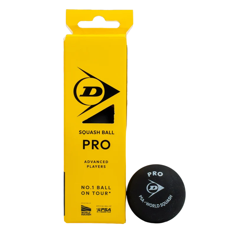 Dunlop Pro Squash Ball - 3 Ball Tube - Double Yellow Dot