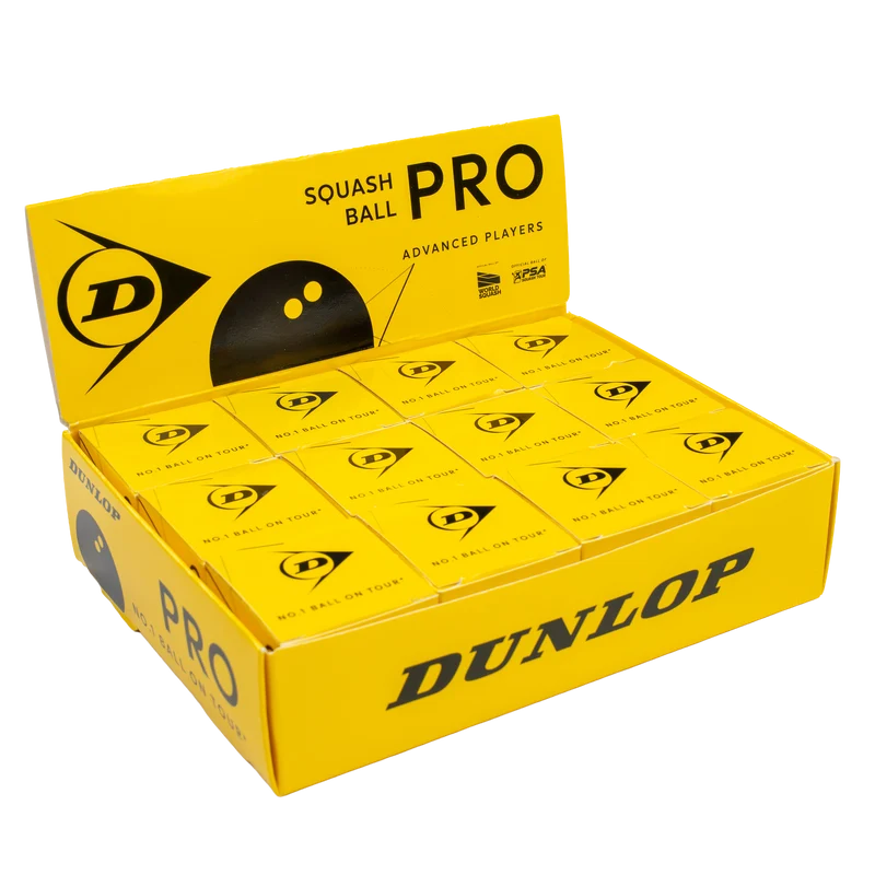 Dunlop Pro Squash Ball - 1 Dozen Double Yellow Dot