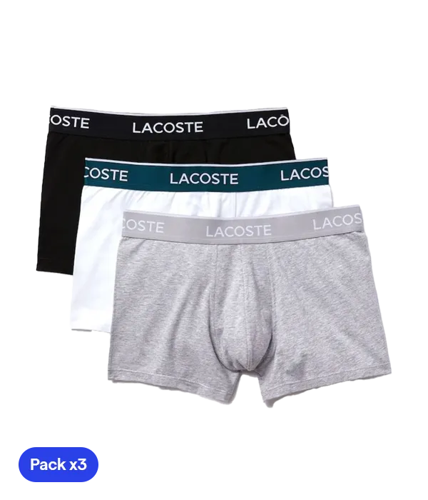Calzoncillos Lacoste Algodón Blanco/Gris/Negro (Pack x3)