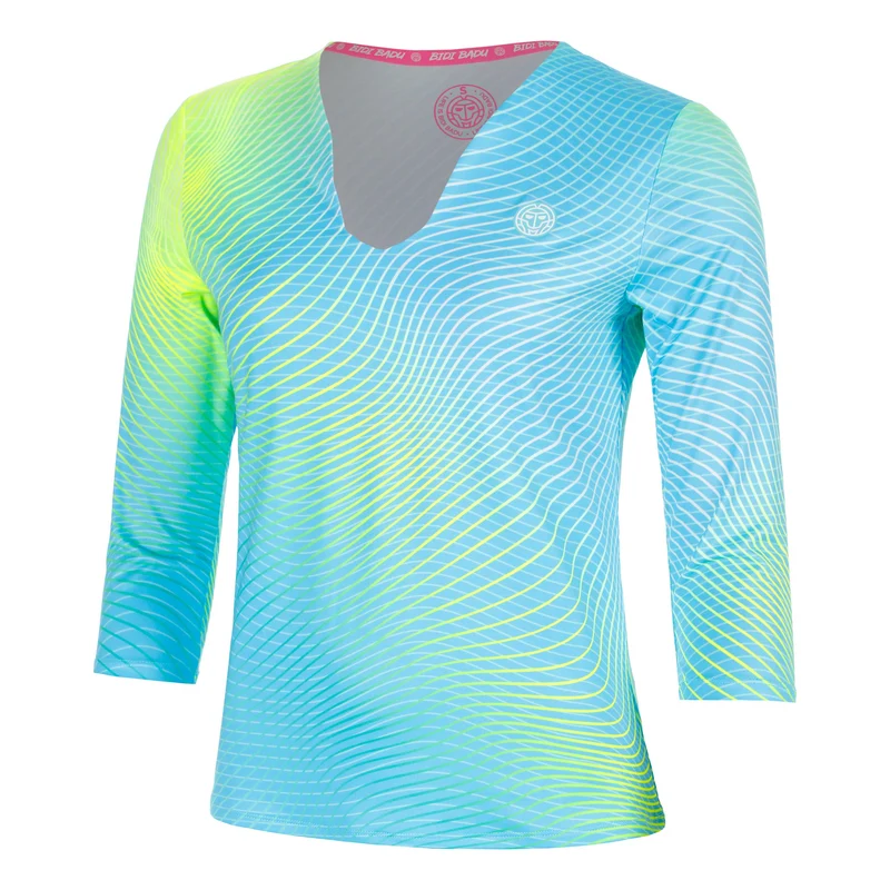 Out of Control V-Neck Longsleeve Damen-hellblau, neongelb