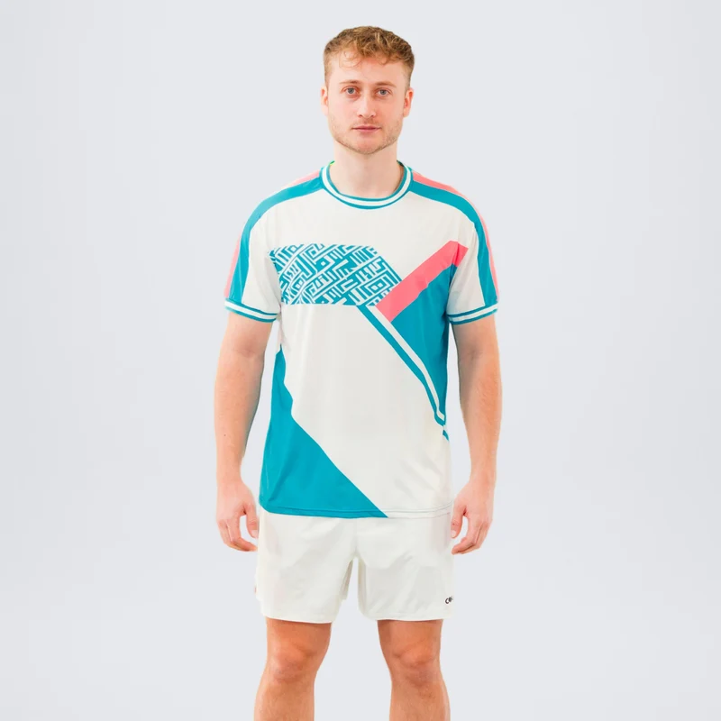 Performance T-Shirt Herren - weiß, türkis