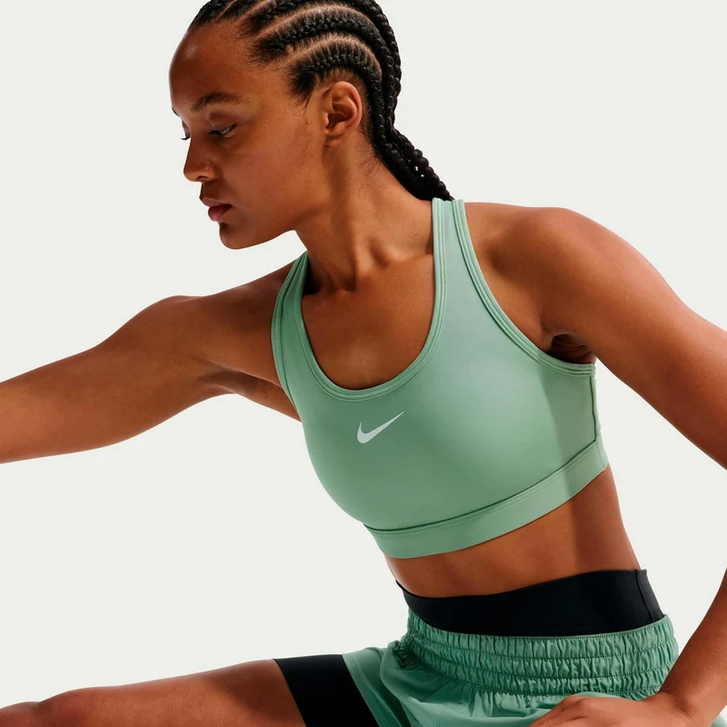 Swoosh Medium Sport-BH Damen - salbei, weiß