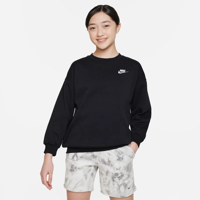 Club Fleece Oversized Crew Sweatshirt Mädchen-Schwarz