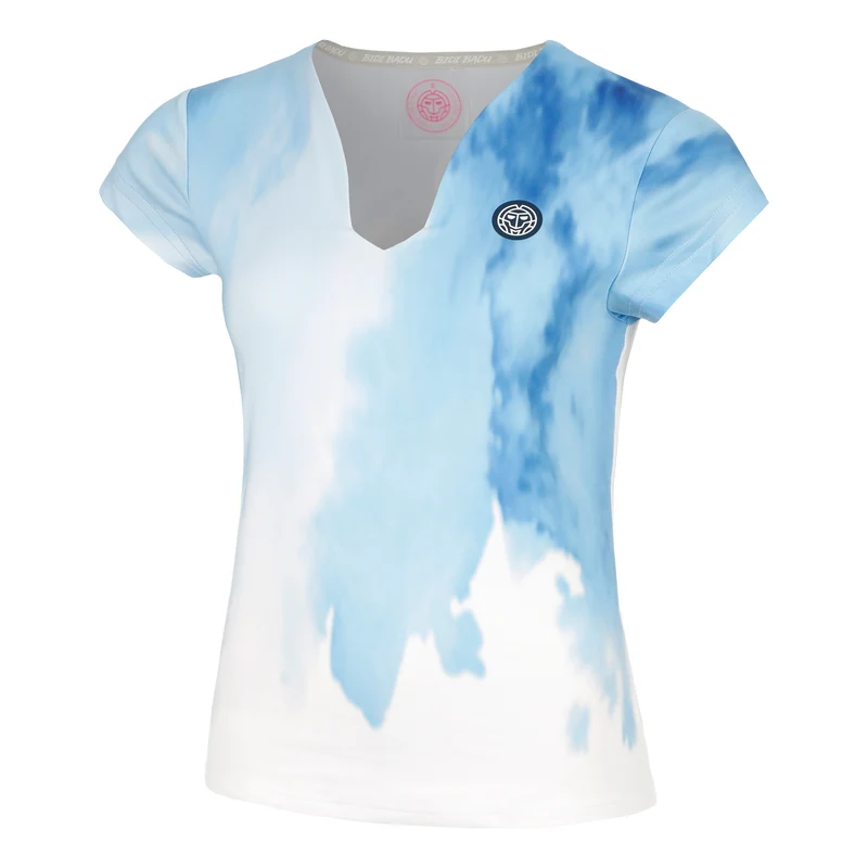 Watercolour V-Neck T-Shirt Damen-Weiß,Blau